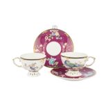 Pluma Bordo 2'li Kahve Fincan Takımı 90ml | Kuş & Çiçek Motifli, Altın Detaylı, Butik Tasarım, Porselen Malzeme, Ayaklı Fincan