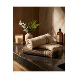 Plume Ceramic Home PlumeHome 4'lü Set Premium Saçaklı Çeyizlik %100 Pamuk Kahverengi Krem El Yüz Havlu Seti 30x50