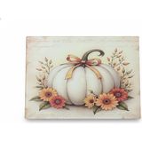 Plus - 20X30 cm - Isıya Dayanıklı Temperli Cam Kesme Tahtası - Vintage Beyaz Balkabağı ve Çi� - Çok Renkli