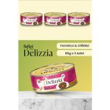Plus Delizzia / Sos İçinde Parça Etli Tavuklu & Ciğerli Yetişkin Kedi Maması 85G X 3 Adet