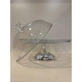 Plus Home Pasta Stantı Cam Kapaklı Döküm Pirinç Ayaklı Kristal Gümüş
