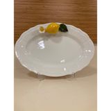 Plus Home Tabak Oval Servis El Yapımı Limon Dekorlu Porselen 30 cm - Sarı