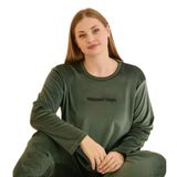 Plus Kadife Kumaş Büyük Beden Kadın Pijama Takımı Manşetli Paça Yumuşak Sıcak Tutan Şık Tasarım 3Xl/5Xl