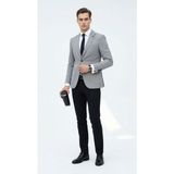 Plus Scorpion Açık Gri Kırçıllı Erkek Blazer Ceket – Torba Cepli, Çift Yırtmaçlı, Dokulu Premium Kumaş Slim Fit - 48 - 6 Drop