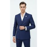 Plus Scorpion Doğal Düğmeli Kruvaze Erkek Blazer Ceket – Premium Kumaş, Slim Fit Şıklık - 52 - 6 Drop - Açık Lacivert