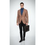 Plus Scorpion Ekoseli Slim Fit Erkek Blazer Ceket – Şık Modern Tasarım, Tek Düğmeli - 50 - 6 Drop - Kiremit