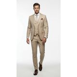 Plus Scorpion Erkek 3 Parça Slim Fit Takım Elbise –klasik Likralı Kumaş, Tek Düğme, Çift Yırtmaçlı Modern Kesim (Ceket Yelek Pantolon) - Bej - 6 Drop - 58