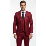 Plus Scorpion Erkek 3 Parça Slim Fit Takım Elbise –klasik Likralı Kumaş, Tek Düğme, Çift Yırtmaçlı Modern Kesim (Ceket Yelek Pantolon) - Bordo - 6 Drop - 54