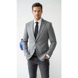 Plus Scorpion Erkek Blazer Ceket Twill Puntolu Kırlangıç Yaka 2 Düğmeli Çift Yırtmaçlı Slim Fit - 46 - 6 Drop - Açık Gri