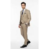 Plus Scorpion Erkek Camel Çift Düğmeli Çift Yırtmaçlı Takım Elbise – Desenli Dokuma Kumaş, Klasik & Modern Kesim - 6 Drop - 56