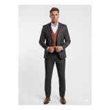 Plus Scorpion Erkek Çizgili Takım Elbise 3’lü Set – Ceket + Yelek + Pantolon – Slim Fit İtalyan Tarz