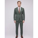 Plus Scorpion Erkek Çizgili Takım Elbise – Slim Fit Modern Kesim Şık Klasik Ceket Pantolon Takım - Haki - 6 Drop - 56