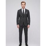 Plus Scorpion Erkek Çizgili Takım Elbise – Slim Fit Modern Kesim Şık Klasik Ceket Pantolon Takım - Siyah - 6 Drop - 54