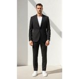 Plus Scorpion Erkek Gofre Desenli Takım Elbise Bağcıklı Pantolon Duble Paça Tek Düğme Modern Slim Fit - Siyah - 6 Drop - 50