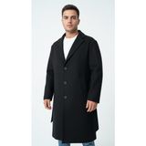 Plus Scorpion Erkek Kaşe Uzun Palto – Kışlık, Kuşaklı, Şık Modern Tasarım - XL - Siyah