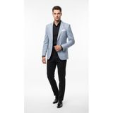 Plus Scorpion Erkek Keten Ekose Blazer Ceket Mono Yaka Tek Düğmeli Çift Yırtmaçlı - 46 - 6 Drop - Mavi