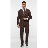 Plus Scorpion Erkek Klasik 2’li Takım Elbise 2 Düğmeli Slim Fit Esnek Kumaş Çift Yırtmaçlı 7 Drop - Kahverengi - 62