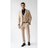 Plus Scorpion Erkek Klasik Slim Fit Armürlü Kumaş Tek Düğmeli Çift Yırtmaçlı Klasik Yaka Takım Elbise 7 Drop - Bej - 7 Drop - 50