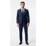 Plus Scorpion Erkek Klasik Slim Fit Armürlü Kumaş Tek Düğmeli Çift Yırtmaçlı Klasik Yaka Takım Elbise 7 Drop - Lacivert - 7 Drop - 62