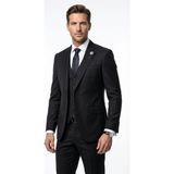 Plus Scorpion Erkek Klasik Slim Fit Takım Elbise – Notch Yaka, Yaka Punto Dikişli, Tek Düğmeli, Çift Yırtmaçlı - Siyah - 6 Drop - 46