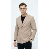 Plus Scorpion Erkek Kruvaze Blazer Ceket - Slim Fit Modern Kesim, Premium Dokulu Şık Klasik Ceket (Bej, 46)