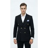 Plus Scorpion Erkek Kruvaze Blazer Ceket Slim Fit Premium Dokulu Şık Klasik Ceket - 48 - 6 Drop - Siyah