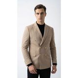 Plus Scorpion Erkek Kruvaze Blazer Ceket Slim Fit Premium Dokulu Şık Klasik Ceket - 52 - 6 Drop - Bej
