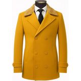 Plus Scorpion Erkek Kürklü Yaka Kaşe Kaban – Slim Fit Çift Düğmeli Kışlık Mont - Açık Hardal