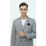 Plus Scorpion Erkek Penye Kumaş Kruvaze Blazer Ceket – 4 Düğmeli Mono Yaka, Torba Cepli, Çift Yırtmaçlı Şık Tasarım - 46 - 6 Drop - Gri