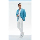 Plus Scorpion Erkek Slim Fit Blazer Ceket Tek Düğmeli Çift Yırtmaçlı Torba Cepli Yarım Astarlı - 46 - 6 Drop - Turkuaz - Mavi