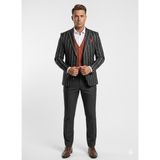 Plus Scorpion Erkek Slim Fit Çizgili Takım Elbise 3’lü Set Siyah Ceket Yelek Pantolon - 6 Drop - 46