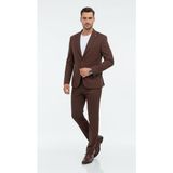 Plus Scorpion Erkek Slim Fit Mikro Dokulu Takım Elbise Çift Düğmeli Modern Kesim - Kahverengi - 6 Drop - 56