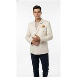 Plus Scorpion Erkek Slim Fit Suet Blazer Ceket Krem Kadife Malzeme ile Şık Düğmeli Tasarım - 6 Drop - 46 / 6