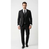 Plus Scorpion Erkek Slim Fit Takım Elbise – Düz Dokulu Kırışmaya Dayanıklı Likralı Polyviskon Kumaş, Sivri Yaka, Tek Düğmeli, Çift Yırtmaçlı - Siyah - 6 Drop - 56