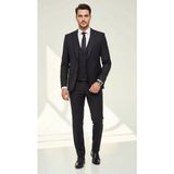 Plus Scorpion Erkek Slim Fit Takım Elbise Yelekli Modern Kesim Likralı Esnek Kumaş Kırışmaz Şık Düğün Davet Takımı - Siyah - 6 Drop - 48