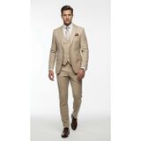 Plus Scorpion Erkek Takım Elbise - 3 Parça Slim Fit Yelekli Set - Likralı Kumaş Tek Düğme Çift Yırtmaçlı Modern Kesim (Bej, 56)
