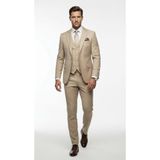 Plus Scorpion Erkek Takım Elbise - 3 Parça Slim Fit Yelekli Set - Likralı Kumaş Tek Düğme Çift Yırtmaçlı Modern Kesim (Bej, 58)