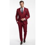 Plus Scorpion Erkek Takım Elbise - 3 Parça Slim Fit Yelekli Set - Likralı Kumaş Tek Düğme Çift Yırtmaçlı Modern Kesim (Bordo, 56)
