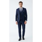 Plus Scorpion Erkek Takım Elbise - 3 Parça Slim Fit Yelekli Set - Likralı Kumaş Tek Düğme Çift Yırtmaçlı Modern Kesim (Lacivert, 48)