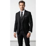 Plus Scorpion Erkek Takım Elbise - 3 Parça Slim Fit Yelekli Set - Likralı Kumaş Tek Düğme Çift Yırtmaçlı Modern Kesim (Siyah, 64)