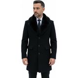 Plus Scorpion Erkek Uzun Kaşe Kaban – Çıkartılabilir Kürk Yaka, Astarlı ve Cepli Slim Fit Mont (Bej, Gri, Siyah, Taba) - 3XL