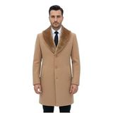 Plus Scorpion Erkek Uzun Kaşe Kaban – Çıkartılabilir Kürk Yaka, Astarlı ve Cepli Slim Fit Mont (Bej, XL)
