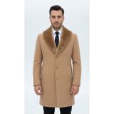 Plus Scorpion Erkek Uzun Kaşe Kaban – Çıkartılabilir Kürk Yaka, Astarlı ve Cepli Slim Fit Mont (Bej,