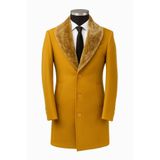 Plus Scorpion Erkek Uzun Kaşe Kaban – Çıkartılabilir Kürk Yaka, Astarlı ve Cepli Slim Fit Mont