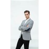 Plus Scorpion Gri Erkek Italyan Kesim Blazer Ceket – Lacivert Detaylı, Kol Yamali, Slim Fit Şık Tasarım - 6 Drop - 48