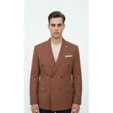 Plus Scorpion Kahverengi Çizgili Erkek Kruvaze Blazer Ceket – İtalyan Kesim, Modern Şıklık