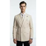Plus Scorpion Krem Çizgili Kruvaze Erkek Blazer Ceket – Slim Fit Şık Tasarım
