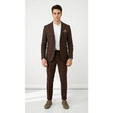 Plus Scorpion Pike Kumaş Jogger Pantolonlu Erkek Takım Elbise – Torba Cepli Tek Düğme Slim Fit Kombin - Kahverengi - 6 Drop - 46