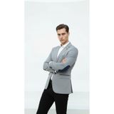Plus Scorpion PlusScorpion Gri Erkek İtalyan Kesim Blazer Ceket – Lacivert Detaylı, Kol Yamali, Slim Fit Şık Tasa