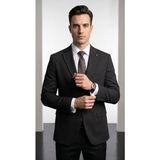 Plus Scorpion Slim Fit Mikro Desenli Erkek Ceket Yazlık Pike Kumaş Çift Yırtmaç Blazer - 46 - 6 Drop - Siyah